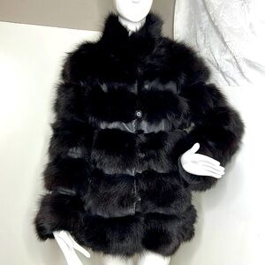 Stefania Sarle Sz 10 Tiered Black Fox and Leather Reversible Nylon Jacket